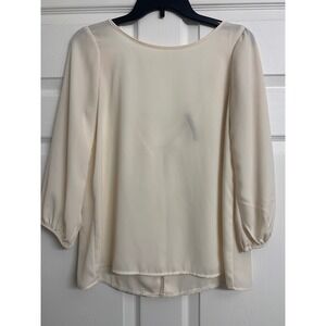 Love Culture Cream Chiffon Open Back Bow Blouse 3/4 Puff Sleeve Top